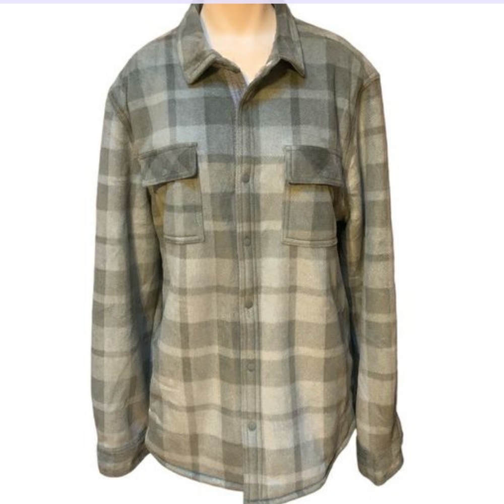 Voyager Plaid Sherpa Lined Fleece Shacket Jacket Green Mens  Size XL